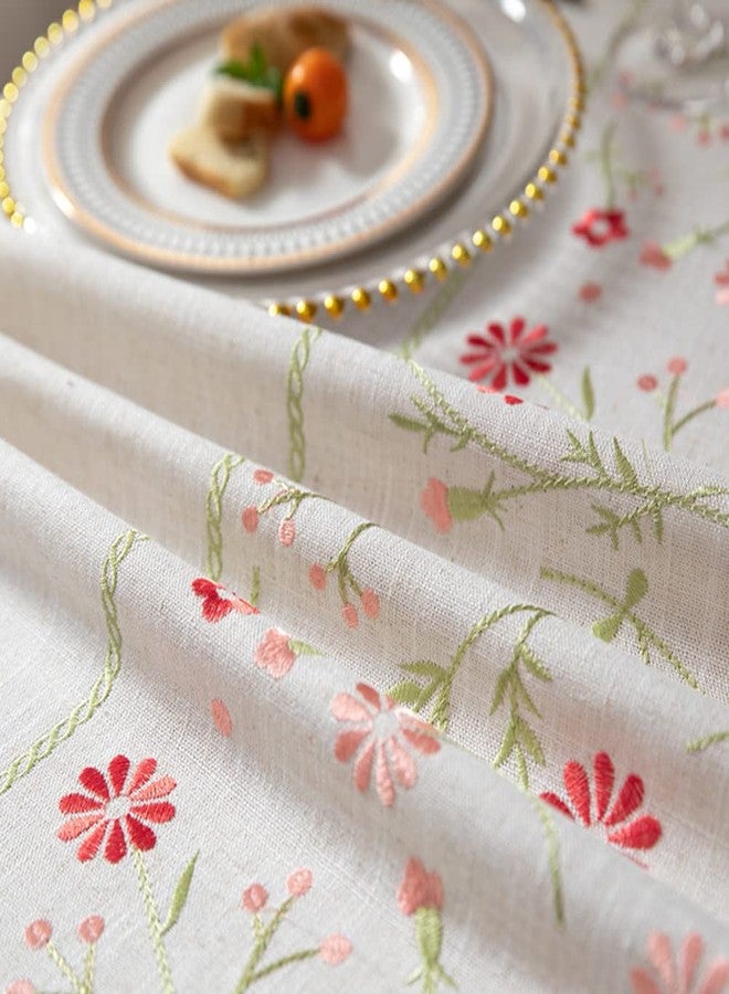 AMZALI Table Cloth Embroidery Floral Pattern Wrinkle Free Heavy Weight Cotton Linen Farmhouse Tablecloth Decorative Fabric Tassel Table Cover for Outdoor and Indoor Use (Rectangle,55 x 102 Inch) - Image 3