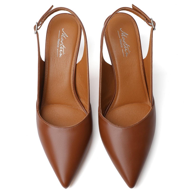 Mostrin Brown Kitten Heels for Women Slingback Pointed Closed Toe Heels Women's Pumps Shoes for Wedding, Party, Commuting Size 8 - Image 4