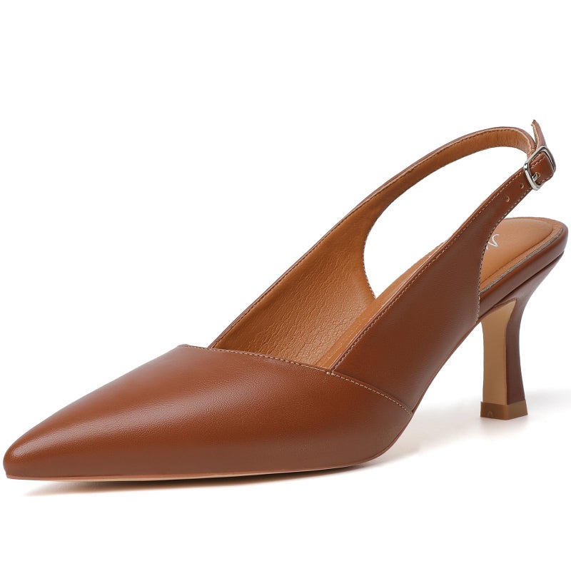 Mostrin Brown Kitten Heels for Women Slingback Pointed Closed Toe Heels Women's Pumps Shoes for Wedding, Party, Commuting Size 8 - Image 1