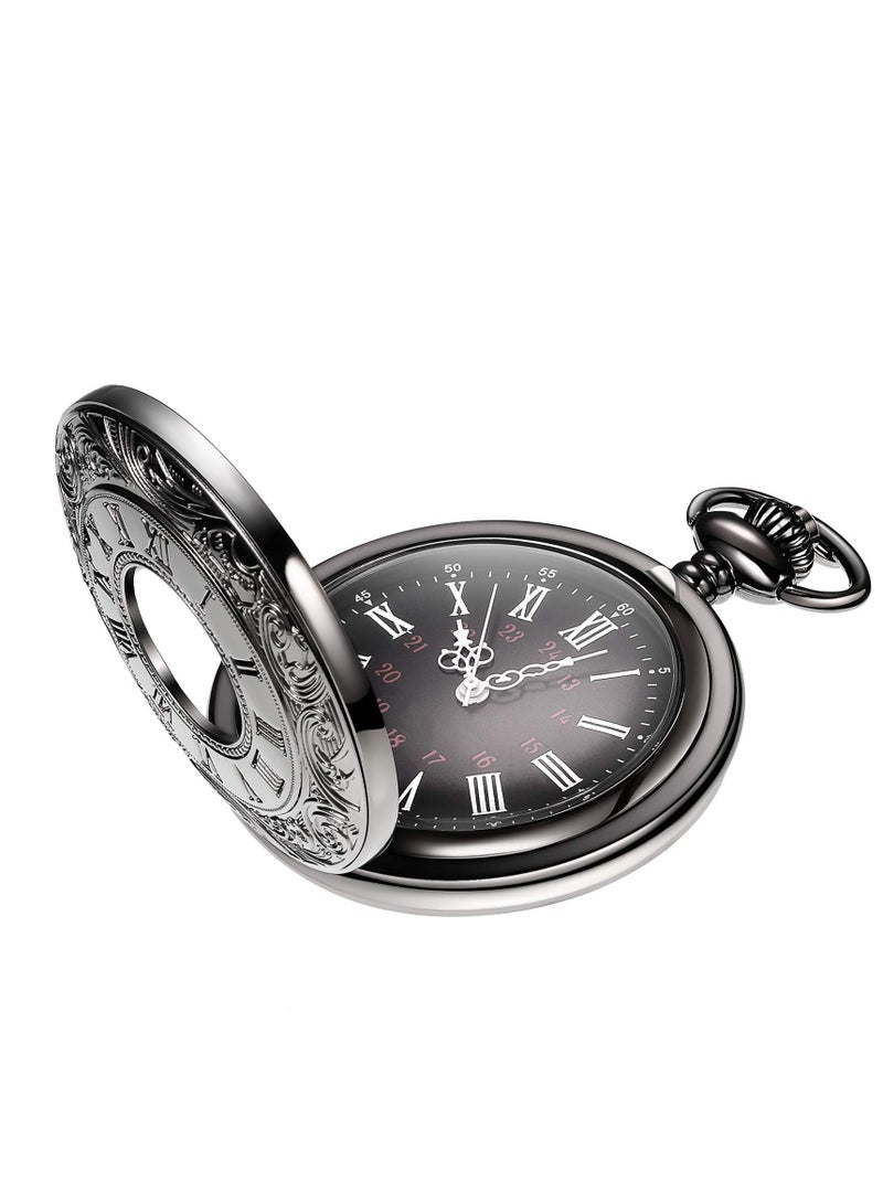 Vintage Pocket Watch, Steel Men Watch with Chain - Image 1