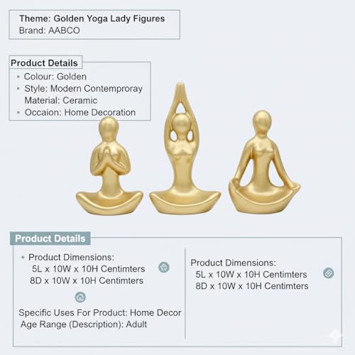 AABCO Showpiece for Home Decor Showpiece, Posture Figure for Home Shelves Decorative Item (Golden Yoga Lady) - Image 4