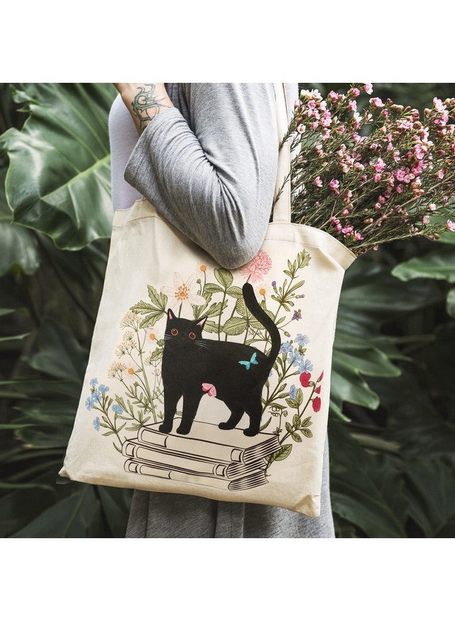 Oudain Oudain 4 Pcs Floral Canvas Tote Bags Cute Tote Bag for Women Floral Book Space Flowers Canvas Bag Bulk Shoulder Bag Gifts(Cat)  - Image 4
