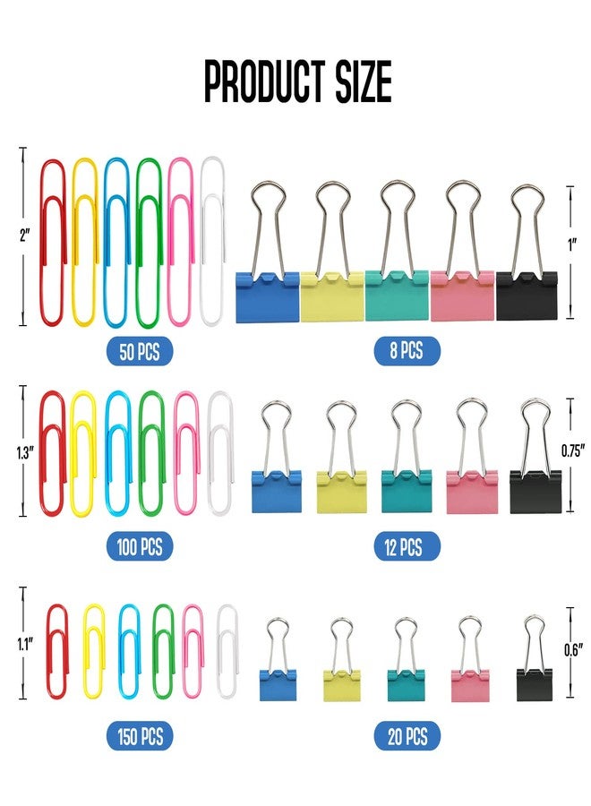 AnutriON Paper Clips Binder Clips, 340PCS Assorted Size Paper Clips and Binder Clips, Colored Paperclips Large Medium Small, Binder Clip and Paper Clip Set for Home School Office Supplies - Image 3