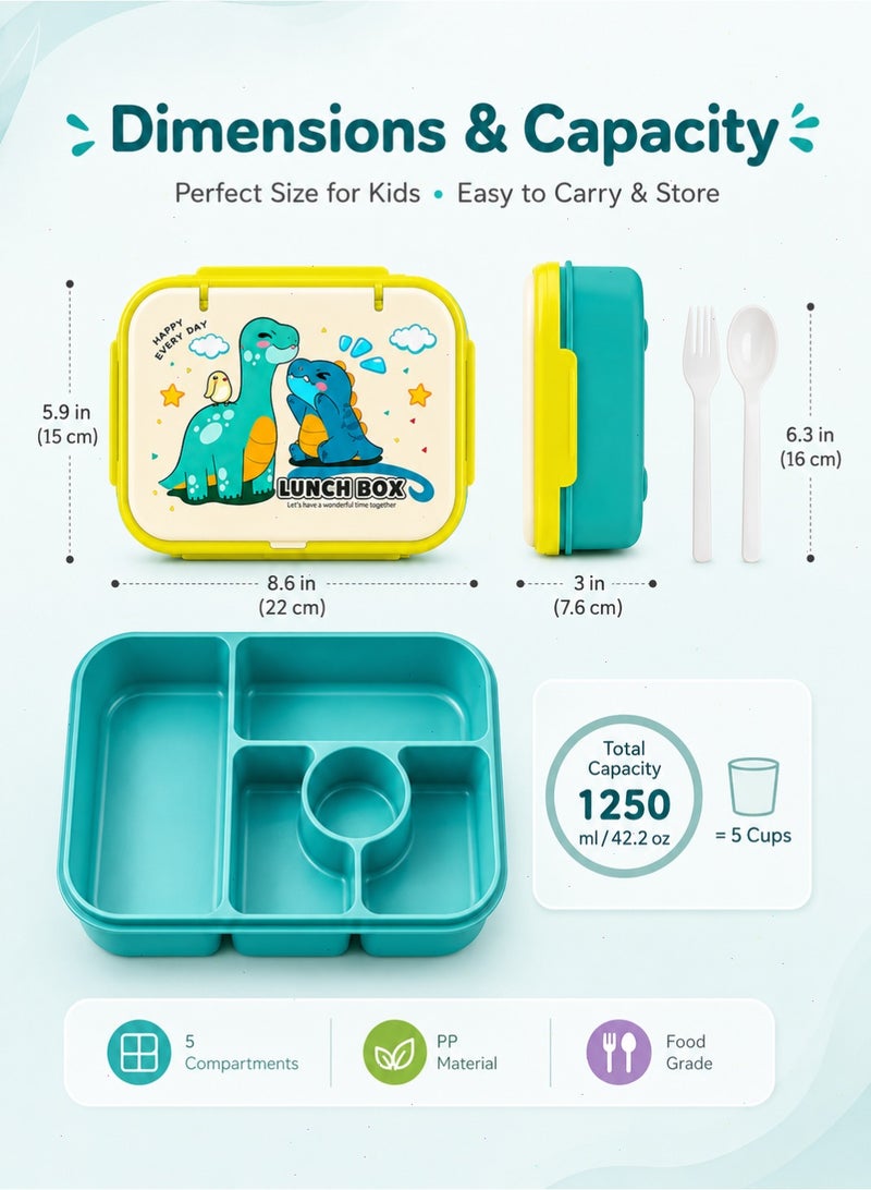 Yoawllty Bento Lunch Box, 4 Compartment Leak‑proof Stackable Lunch Containers with Lids & Sauce Cups, BPA‑Free Meal Prep Food Storage Container for Kids Adults School Office Travel (Blue and Yellow) - Image 2