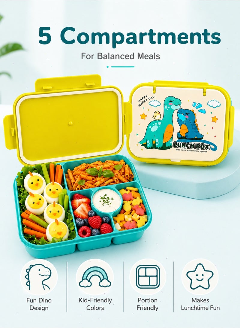 Yoawllty Bento Lunch Box, 4 Compartment Leak‑proof Stackable Lunch Containers with Lids & Sauce Cups, BPA‑Free Meal Prep Food Storage Container for Kids Adults School Office Travel (Blue and Yellow) - Image 3