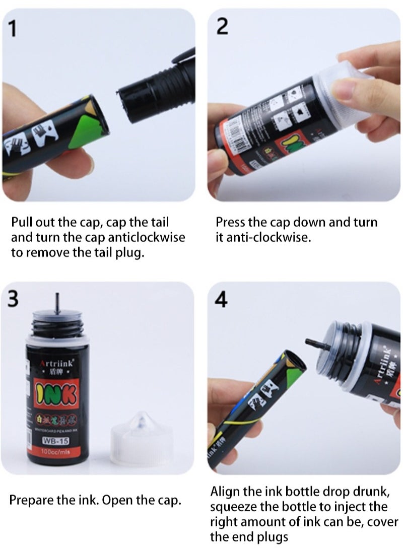 Aikanbo - Whiteboard Pen Ink Refill Ink for Whiteboard Markers Refilling Inks Black Marker Pen for Chalkboard, Whiteboard, Blackboard, Window, Glass, School Office Supplies - Image 1