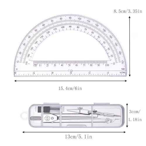 YAMHOHO Protractor and Compass Set, Compass Protractor Set, Protractor, Compass for Geometry, Math Compass, Compass School, Math Compass and Protractor, Geometry Tools Set, Geometry Set (Silver) - Image 2