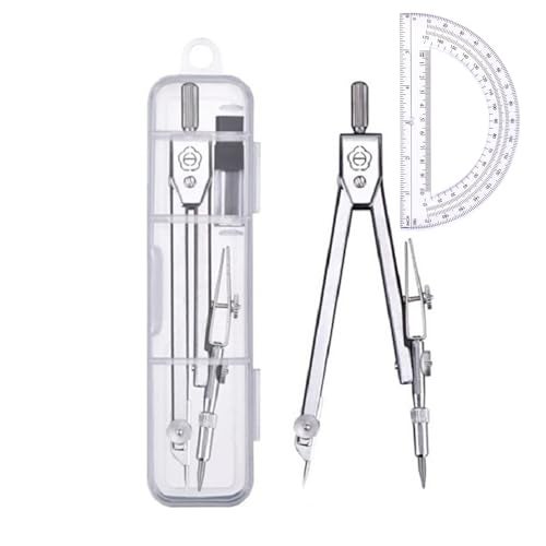 YAMHOHO Protractor and Compass Set, Compass Protractor Set, Protractor, Compass for Geometry, Math Compass, Compass School, Math Compass and Protractor, Geometry Tools Set, Geometry Set (Silver) - Image 1