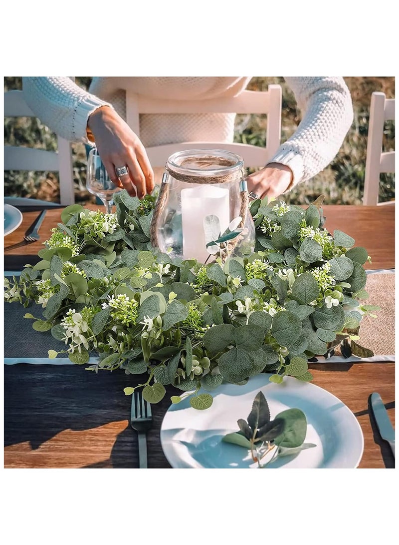 Generic 2 Pack Artificial Eucalyptus Garland Greenery Vines with White Flowers & Berries - Faux Spring Leaf Garland for Wedding Arch, Home, Party, Mantle Decor - Indoor Table Runner, Hanging Floral Arrangemen  - Image 2