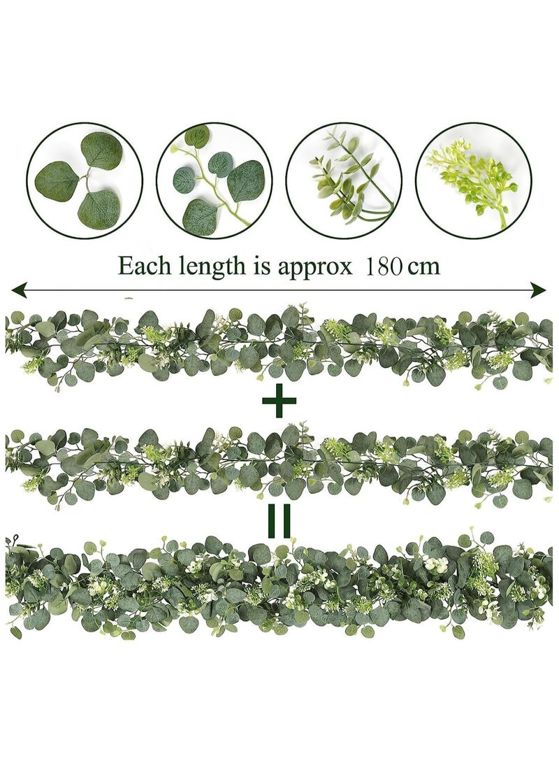 Generic 2 Pack Artificial Eucalyptus Garland Greenery Vines with White Flowers & Berries - Faux Spring Leaf Garland for Wedding Arch, Home, Party, Mantle Decor - Indoor Table Runner, Hanging Floral Arrangemen  - Image 3
