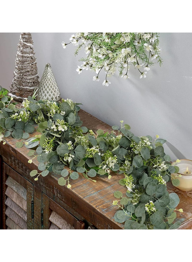 Generic 2 Pack Artificial Eucalyptus Garland Greenery Vines with White Flowers & Berries - Faux Spring Leaf Garland for Wedding Arch, Home, Party, Mantle Decor - Indoor Table Runner, Hanging Floral Arrangemen  - Image 5