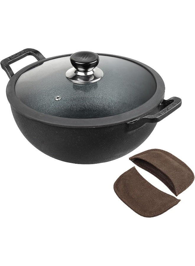 VINOD مقلاة فينود ليجاسي من الحديد الزهر مسبقة التتبيل، 24 سم، سعة 3.3 لتر، مناسبة للطهي بالحث، سوداء - Image 3