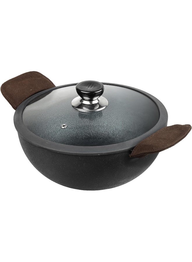 VINOD مقلاة فينود ليجاسي من الحديد الزهر مسبقة التتبيل، 24 سم، سعة 3.3 لتر، مناسبة للطهي بالحث، سوداء - Image 1