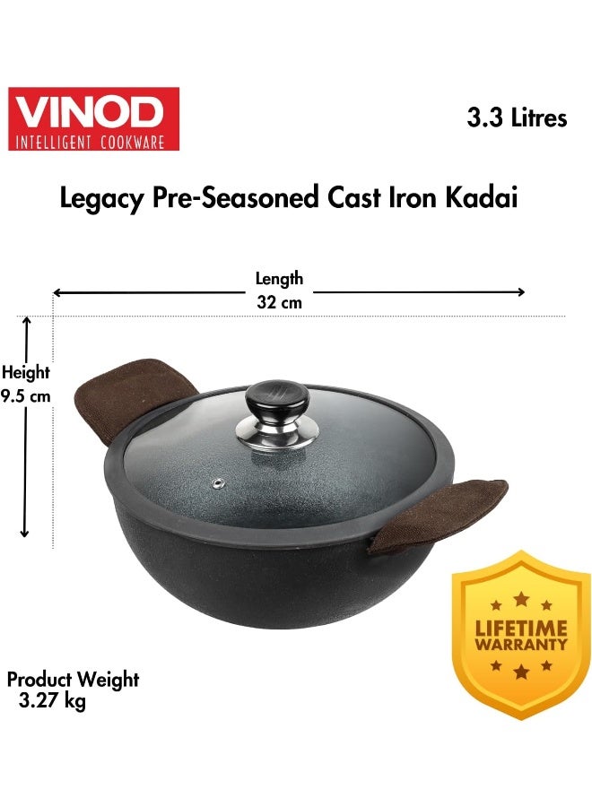 VINOD مقلاة فينود ليجاسي من الحديد الزهر مسبقة التتبيل، 24 سم، سعة 3.3 لتر، مناسبة للطهي بالحث، سوداء - Image 5
