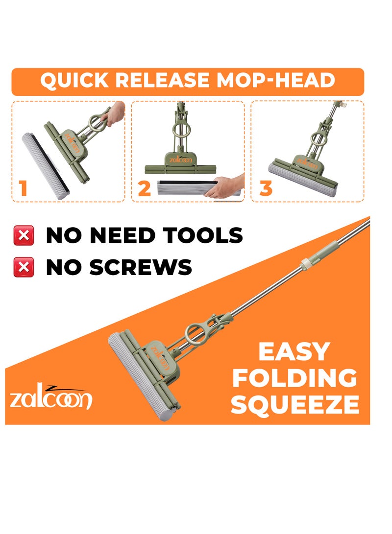 Zalcoon PVA Quadruple Rollers Sponge Mop  33cm with Bucket, 2 Extra Ultra Absorbent PVA Sponge Refill & 2 Mop Slippers|Household Cleaning Tool for Kitchen, Tiles, Multi-Surface Hard Floors - Image 2