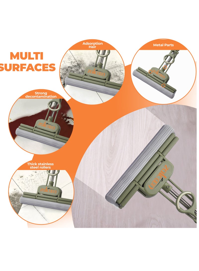 Zalcoon PVA Quadruple Rollers Sponge Mop  33cm with Bucket, 2 Extra Ultra Absorbent PVA Sponge Refill & 2 Mop Slippers|Household Cleaning Tool for Kitchen, Tiles, Multi-Surface Hard Floors - Image 3