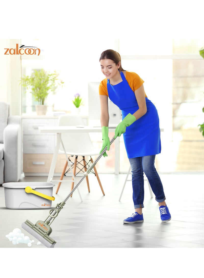 Zalcoon PVA Quadruple Rollers Sponge Mop  33cm with Bucket, 2 Extra Ultra Absorbent PVA Sponge Refill & 2 Mop Slippers|Household Cleaning Tool for Kitchen, Tiles, Multi-Surface Hard Floors - Image 5