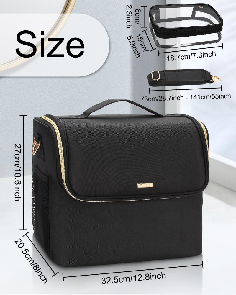 TANTO Large Makeup Carrying Train Case, Makeup Bag with 2 Small Bags, Professional Makeup Artist Bag Tattoo Case Travel Makeup Organizer Box with Adjustable Dividers and Shoulder Strap (Black) - Image 4