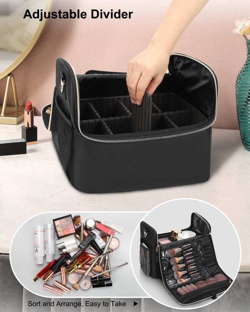 TANTO Large Makeup Carrying Train Case, Makeup Bag with 2 Small Bags, Professional Makeup Artist Bag Tattoo Case Travel Makeup Organizer Box with Adjustable Dividers and Shoulder Strap (Black) - Image 2