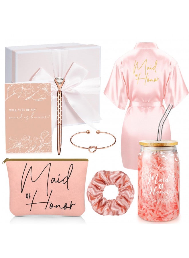 Irenare Irenare 8 Pcs Maid of Honor Proposal Gifts Set Robes Makeup Bag Cup Cards Hair Tie Bracelet Diamond Pen Bridesmaid Gift Box - Image 1