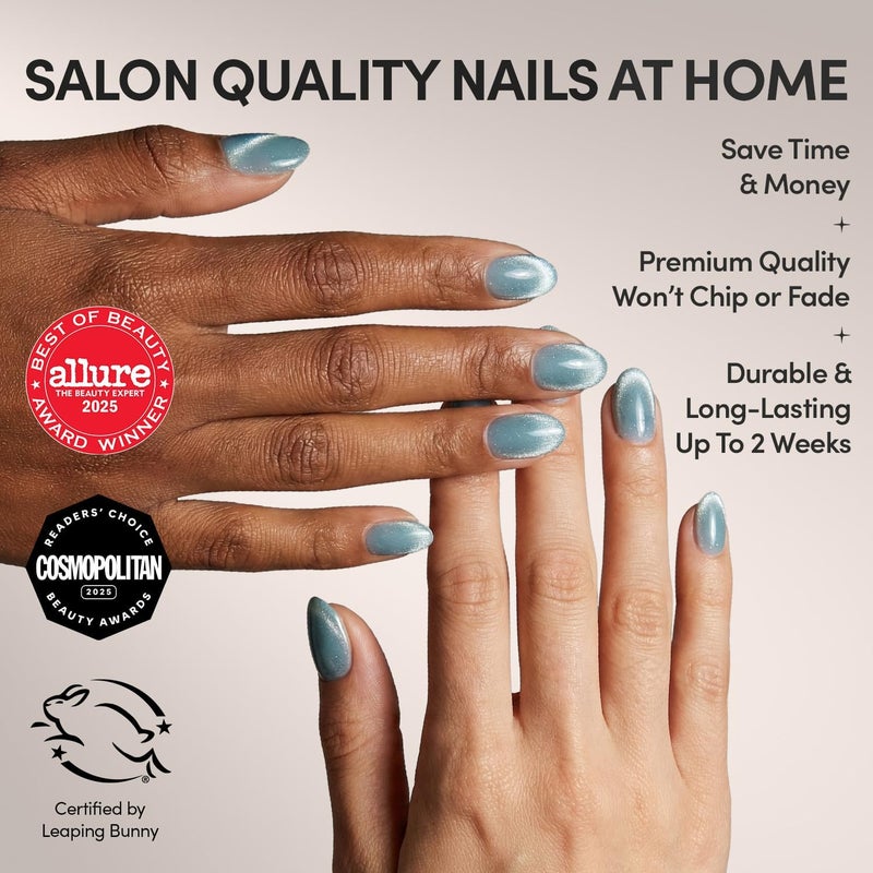 Glamnetic Fine polished finish Press On Nails - Unicorn Tears | Short Oval, Misty-Grey Nails with a Mesmerizing Metallic Finish | 15 Sizes - 30 Nail Kit with Glue Backup reserve local stock - Image 2