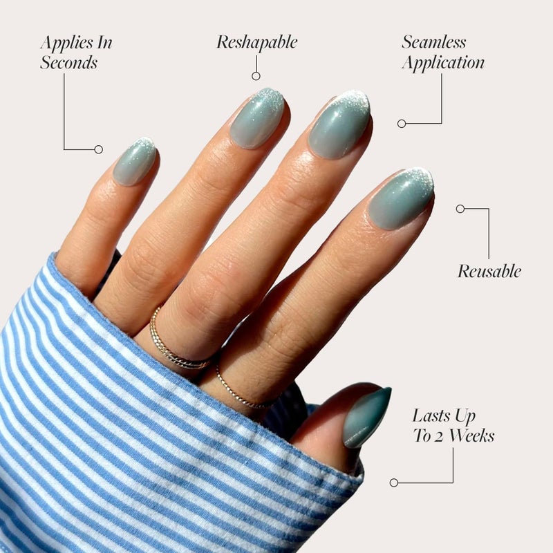 Glamnetic Fine polished finish Press On Nails - Unicorn Tears | Short Oval, Misty-Grey Nails with a Mesmerizing Metallic Finish | 15 Sizes - 30 Nail Kit with Glue Backup reserve local stock - Image 3