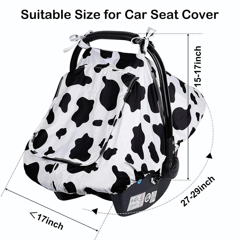 FIOBEE Baby Car Seat Cover Car Seat Covers for Babies Infant Car Seat Canopy with Breathable Mesh Window Waterproof Carseat Cover for Babies Boy Girl 4 Seasons WhiteCow - Image 2