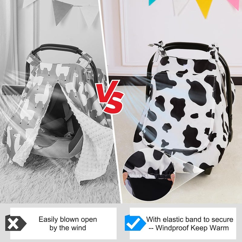 FIOBEE Baby Car Seat Cover Car Seat Covers for Babies Infant Car Seat Canopy with Breathable Mesh Window Waterproof Carseat Cover for Babies Boy Girl 4 Seasons WhiteCow - Image 5