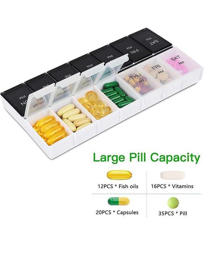 Large Weekly Pill Organizer, Medicine Holder 2 Times a Day, Mini Pill Case for Travel (Black+Clear) - Image 3