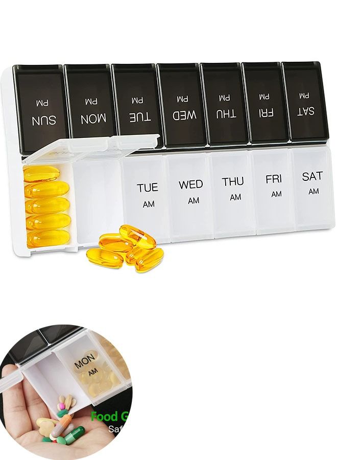 Large Weekly Pill Organizer, Medicine Holder 2 Times a Day, Mini Pill Case for Travel (Black+Clear) - Image 1