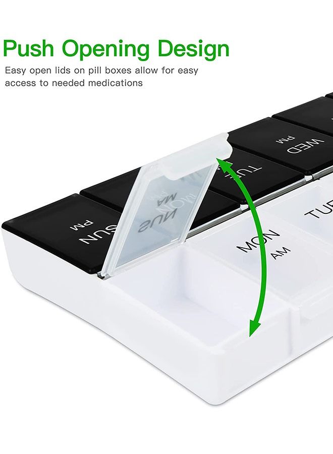 Large Weekly Pill Organizer, Medicine Holder 2 Times a Day, Mini Pill Case for Travel (Black+Clear) - Image 4