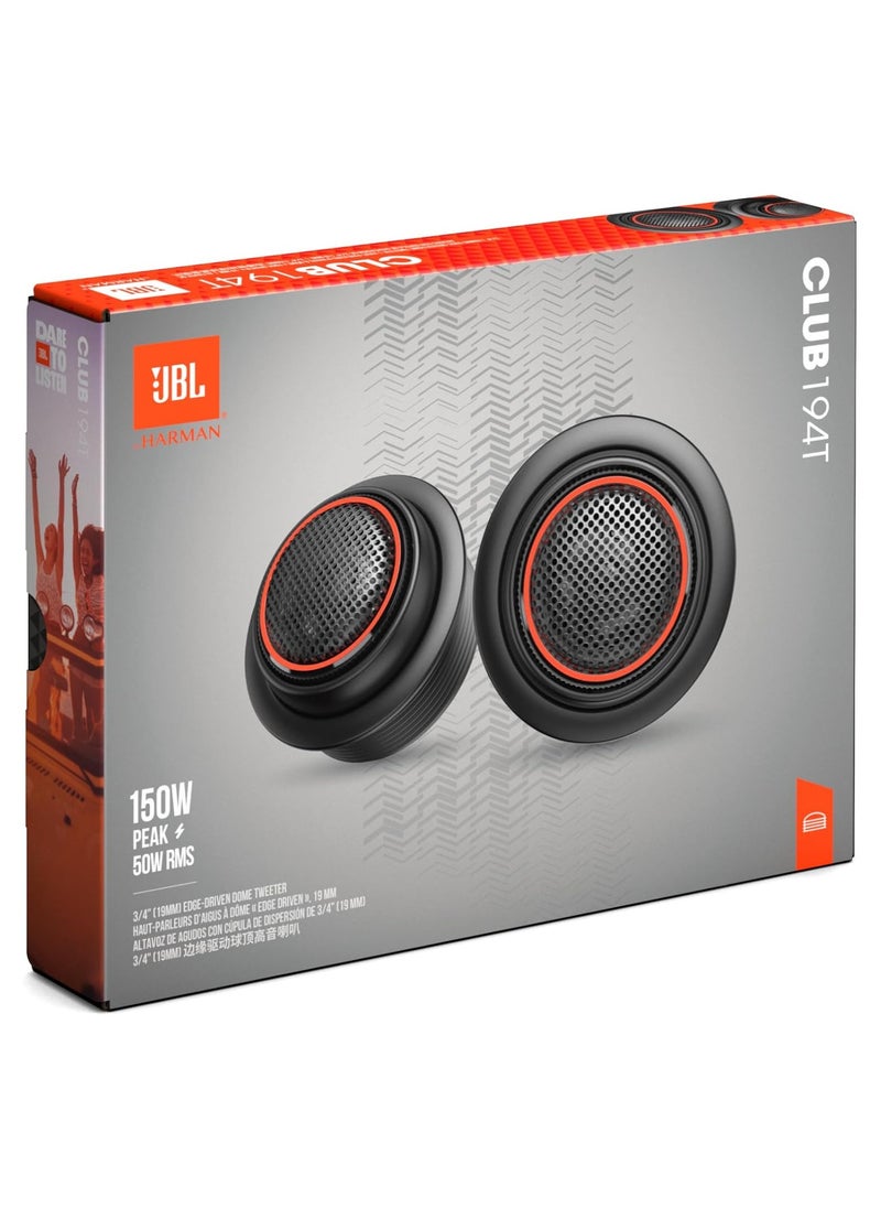 JBL Club 194T - 3/4" (19mm) Edge-Driven Dome Tweeter, 150W Peak, 50W RMS, Sensitivity (@ 2.83V): 92dB, Frequency Response: 3kHz – 20kHz, Nominal Impedance: 3.0 ohms