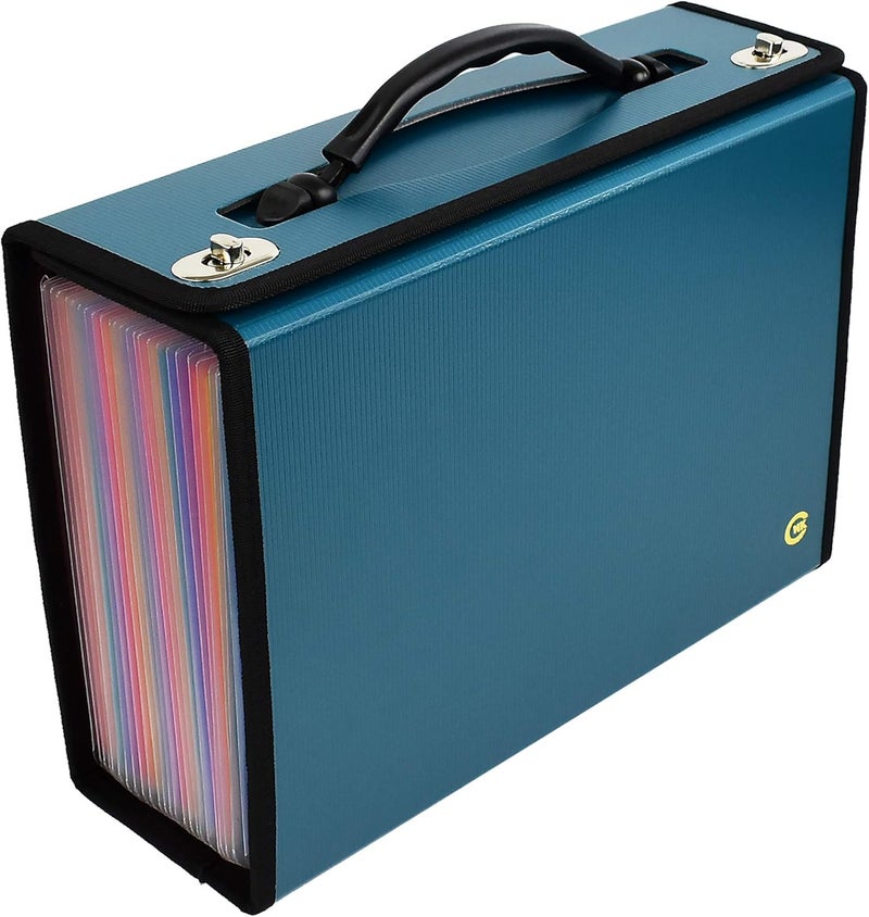 Cnk Accordion File Organizer - 36 Pocket Teal Folder with Ergonomic Handle, Double Lock Buckles, Protects Documents, Durable Polypropylene, 8.5 x 11 in - Image 1