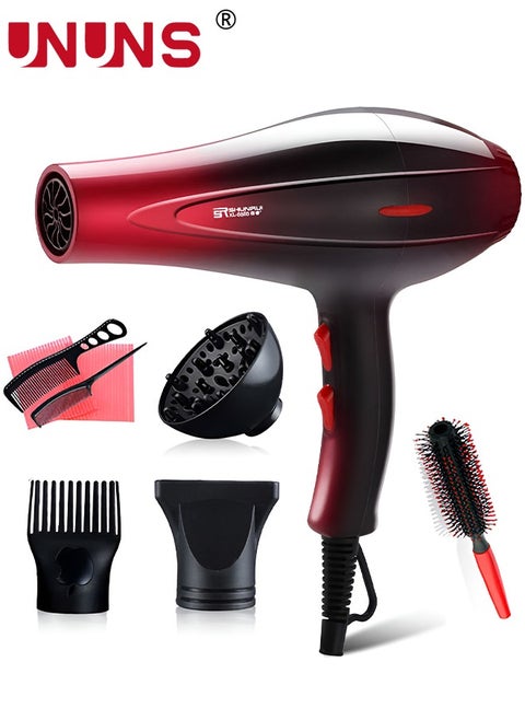 7-Piece Hair Dryer Set,AC Motor Fast Drying Ion Hairdryer,Ionic Salon Hair Dryer,5 Speeds Setting And One-Touch Cold Air With Diffuser,Nozzle,Concentrator Comb For Curly