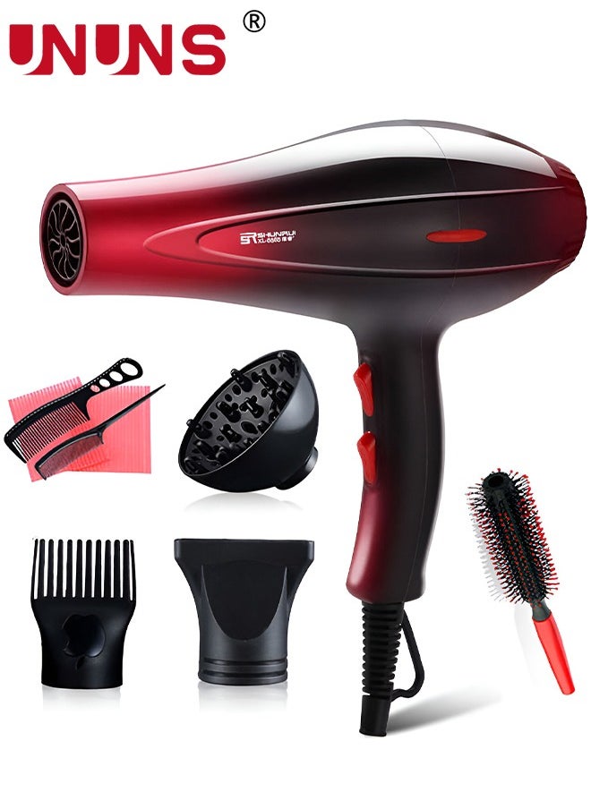 7-Piece Hair Dryer Set,AC Motor Fast Drying Ion Hairdryer,Ionic Salon Hair Dryer,5 Speeds Setting And One-Touch Cold Air With Diffuser,Nozzle,Concentrator Comb For Curly