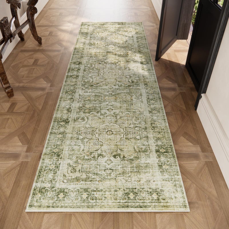 palohom Washable Runner Rug Non Slip: 2'6"x8' Kitchen Rug Runners Non Slip Low Pile Soft Faux Wool Boho Floor Rug Non Shedding Carpet Runners for Hallways Entryway Bedroom Bedside Living Room Farmhouse Indoor - Image 5