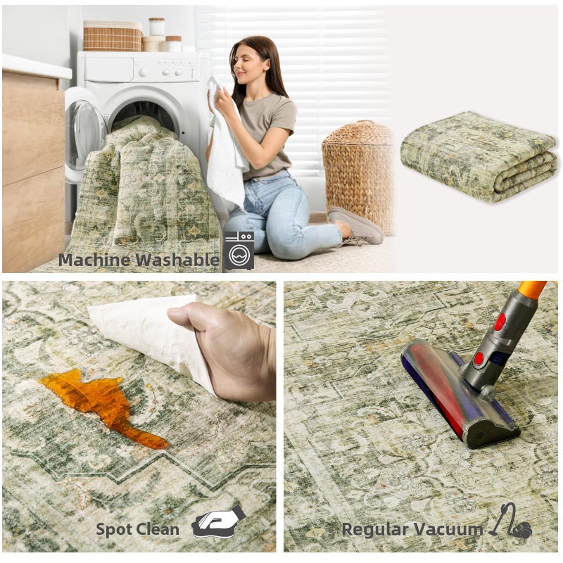 palohom Washable Runner Rug Non Slip: 2'6"x8' Kitchen Rug Runners Non Slip Low Pile Soft Faux Wool Boho Floor Rug Non Shedding Carpet Runners for Hallways Entryway Bedroom Bedside Living Room Farmhouse Indoor - Image 4