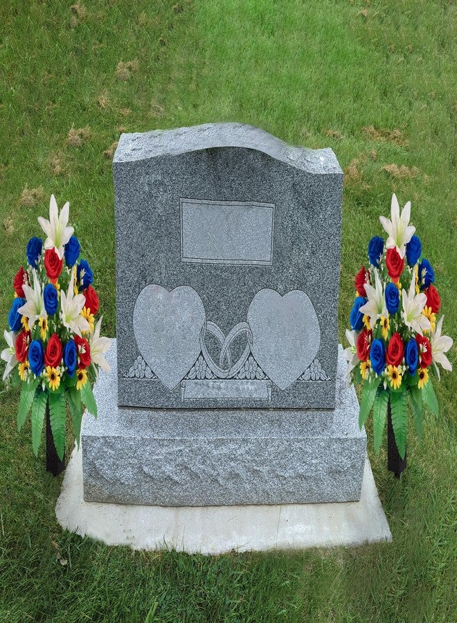 MOOMASS Cemetery Flowers Artificial 2 Sets,Red Blue Roses and White Lily Bouquet for Graves, Outdoor Memorial Decor - Realistic, Fade Proof, Non-Bleed Colors, Easy Fit Grave Vase (red, Blue, White) - Image 5