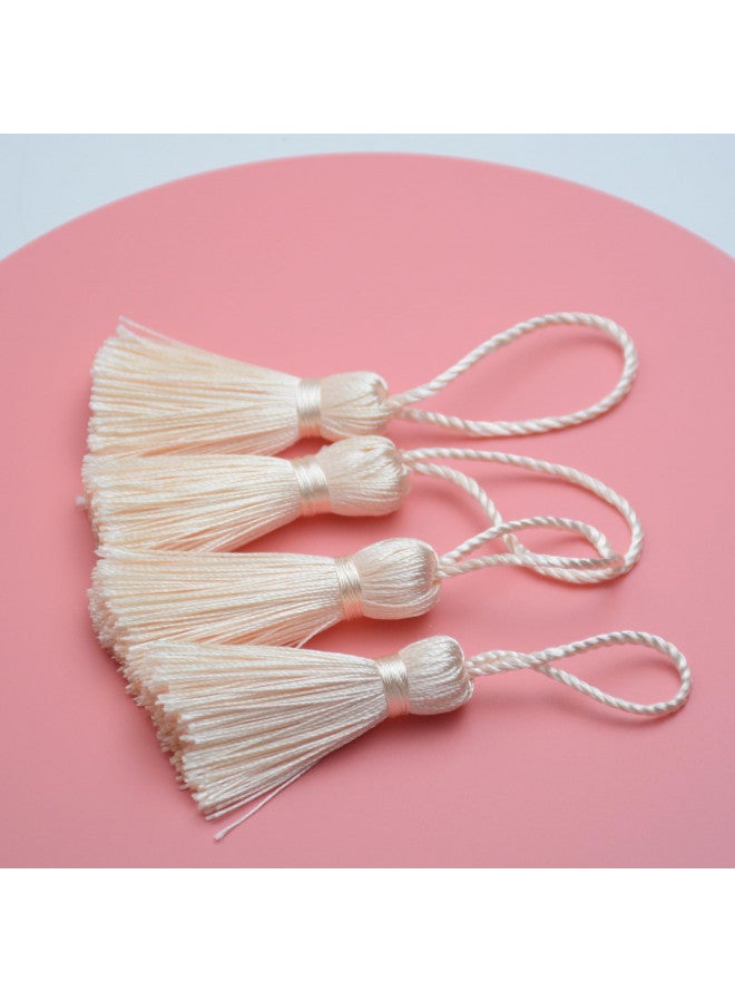 Makhry 20pcs 4.3 Inch Handmade Silky Floss Mini Tiny Craft Tassels with 2-Inch Cord Loop and Small Chinese Knot for Earrings, Souvenir, Bookmarks, DIY Craft Accessory,Tags (#47Champagne) - Image 2