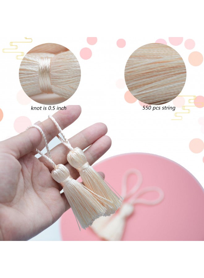 Makhry 20pcs 4.3 Inch Handmade Silky Floss Mini Tiny Craft Tassels with 2-Inch Cord Loop and Small Chinese Knot for Earrings, Souvenir, Bookmarks, DIY Craft Accessory,Tags (#47Champagne) - Image 3