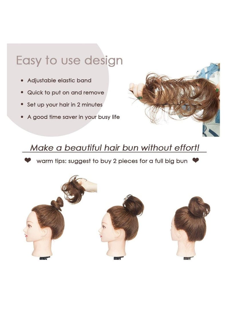 Estelle Human Hair Bun Hair Piece Remy Hair Bun Scrunchies Real Updo Hairpieces Wavy Stretchy Hair Bun Donot Elegant Chignon with Elastic Rubber Band Hair Accessory For Women Medium Brown - Image 4