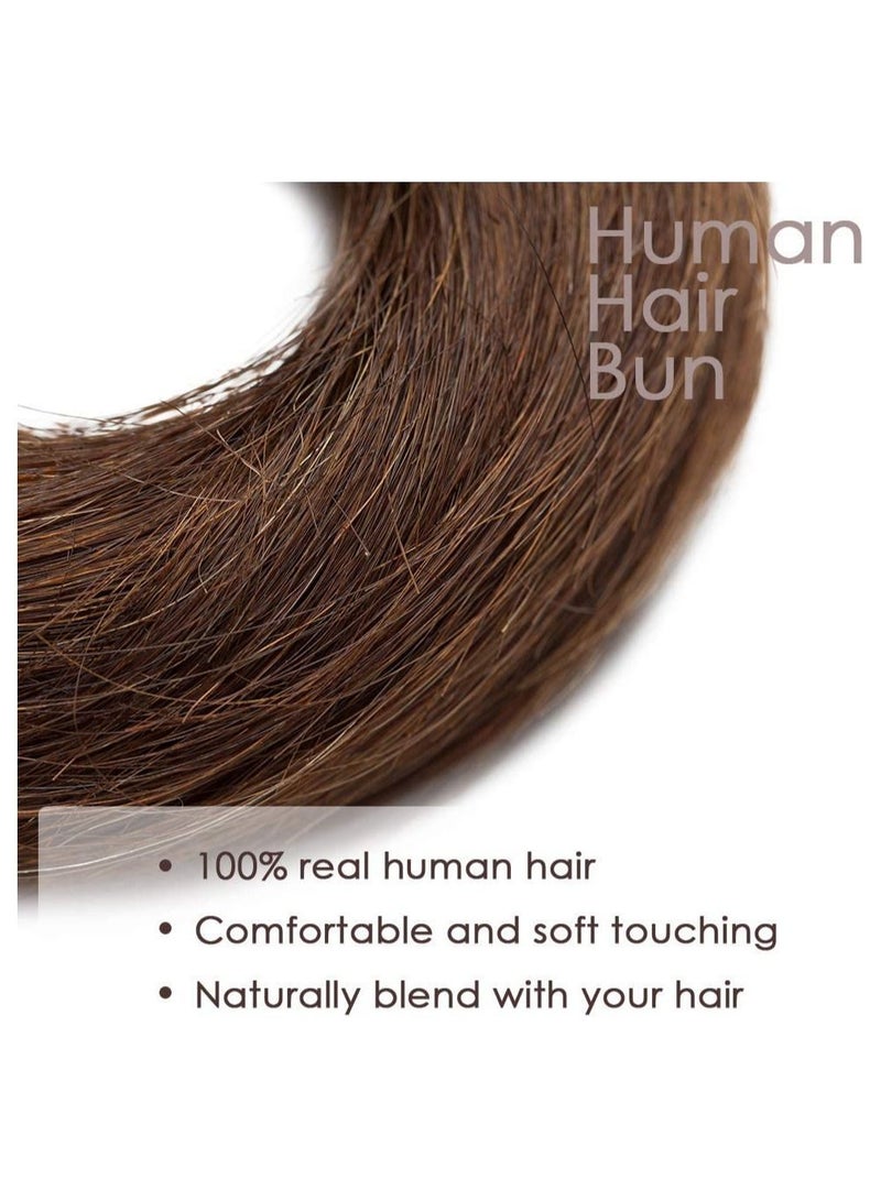 Estelle Human Hair Bun Hair Piece Remy Hair Bun Scrunchies Real Updo Hairpieces Wavy Stretchy Hair Bun Donot Elegant Chignon with Elastic Rubber Band Hair Accessory For Women Medium Brown - Image 3