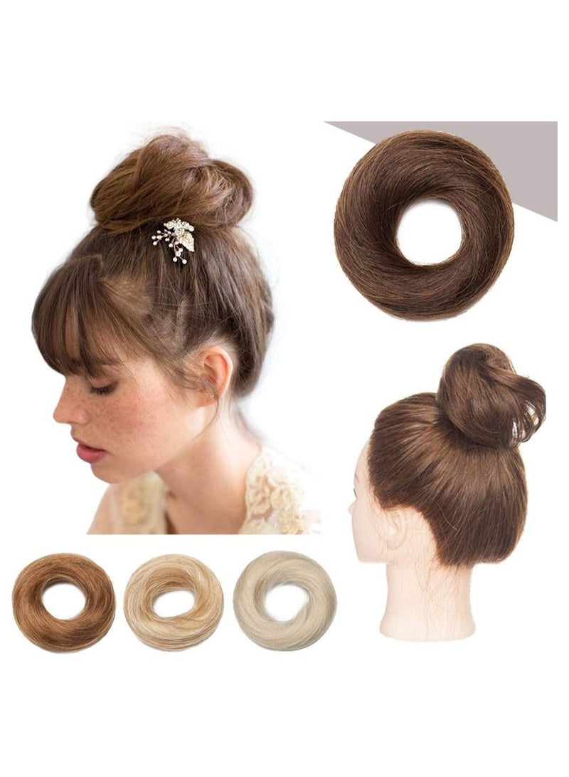 Estelle Human Hair Bun Hair Piece Remy Hair Bun Scrunchies Real Updo Hairpieces Wavy Stretchy Hair Bun Donot Elegant Chignon with Elastic Rubber Band Hair Accessory For Women Medium Brown - Image 1