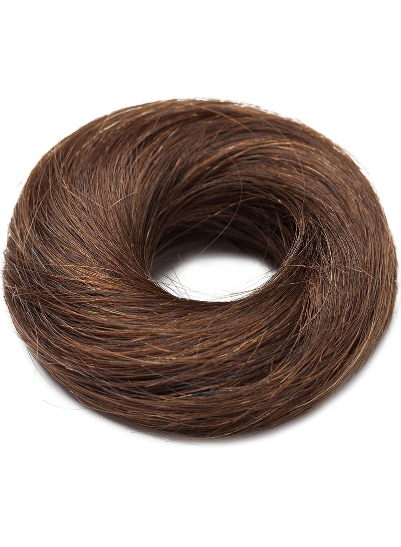 Estelle Human Hair Bun Hair Piece Remy Hair Bun Scrunchies Real Updo Hairpieces Wavy Stretchy Hair Bun Donot Elegant Chignon with Elastic Rubber Band Hair Accessory For Women Medium Brown - Image 2
