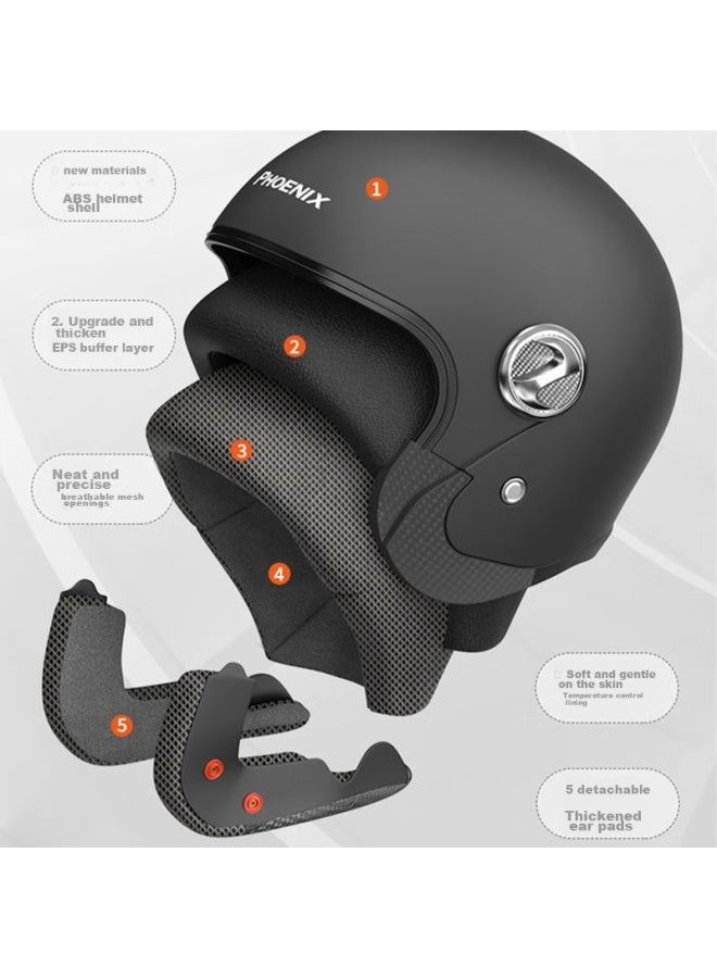 Phoenix 3c Certified Electric Motorcycle Helmet, Retro Style 888 Milkshake White, Uni All-season Electric Scooter 3/4 Half Helmet, Winter Riding Safety Helmet, One Size Fits All - Image 2