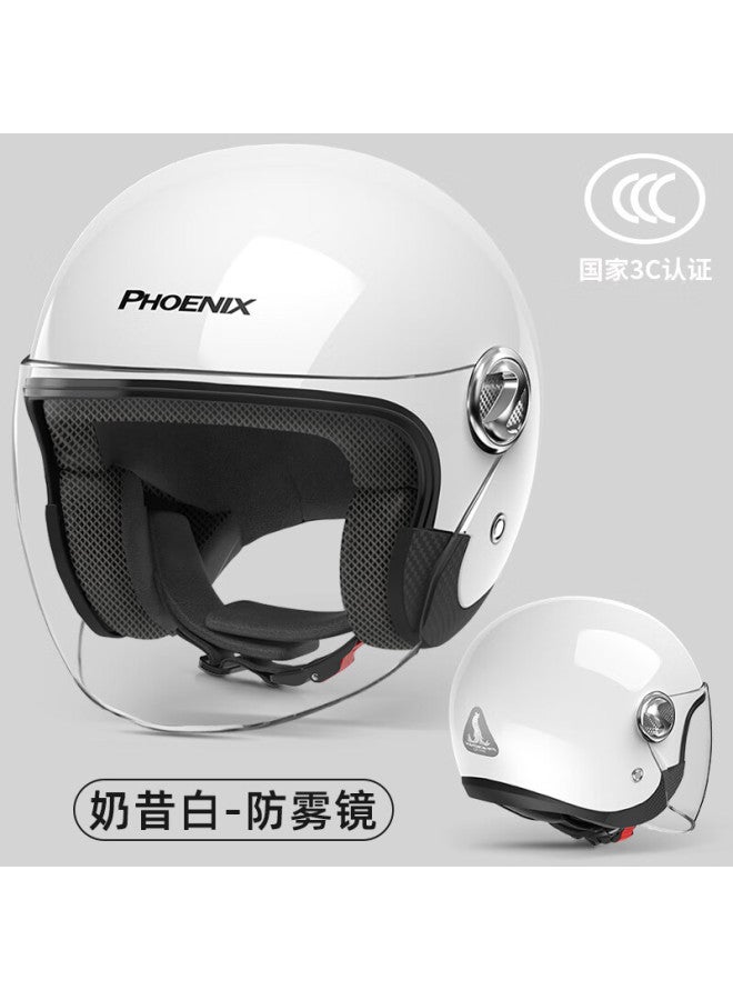 Phoenix 3c Certified Electric Motorcycle Helmet, Retro Style 888 Milkshake White, Uni All-season Electric Scooter 3/4 Half Helmet, Winter Riding Safety Helmet, One Size Fits All - Image 1