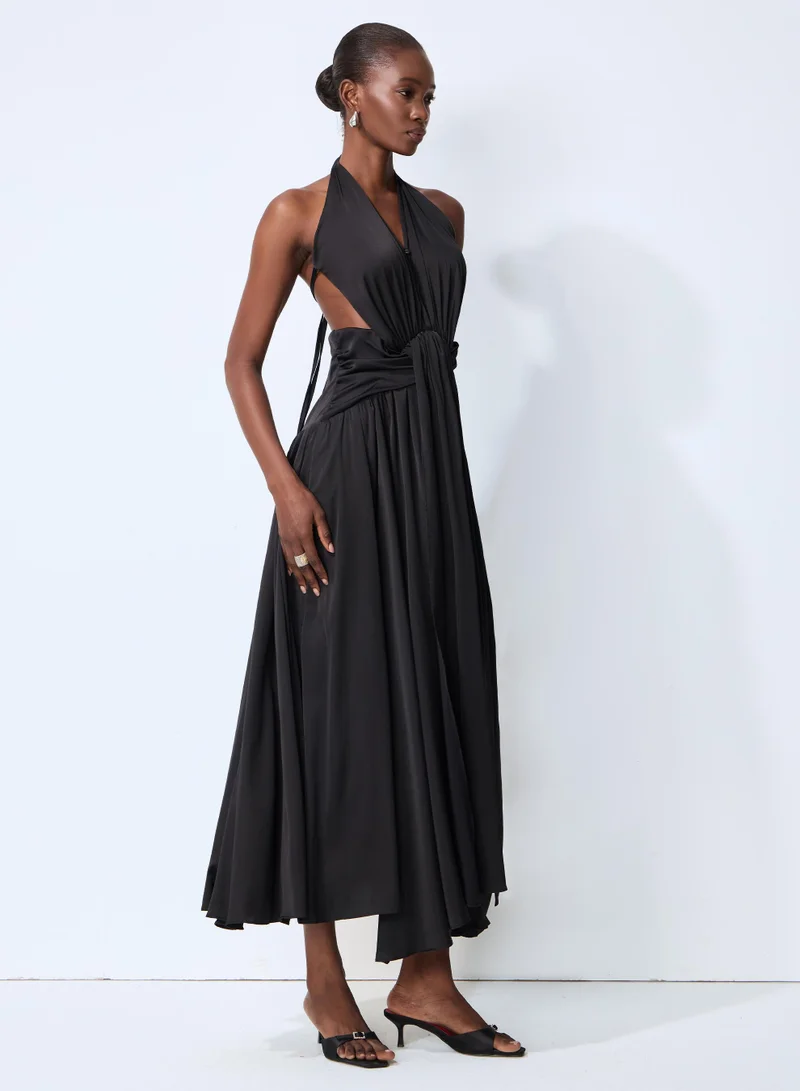 Sunfere Late Night Crush Black Halter Neck Backless Maxi Dress