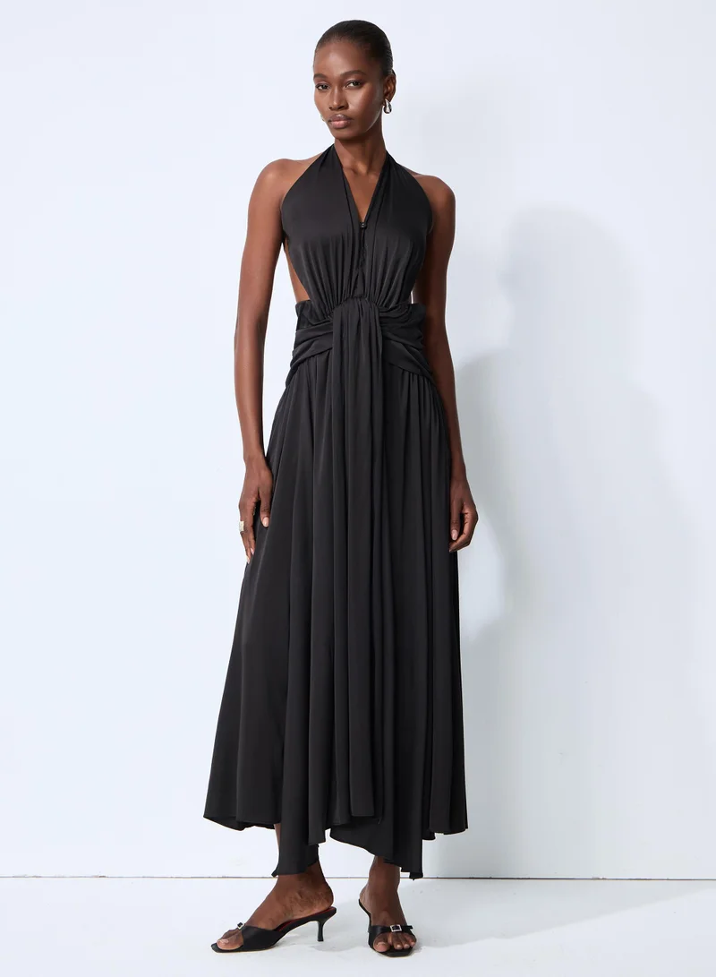 Sunfere Late Night Crush Black Halter Neck Backless Maxi Dress