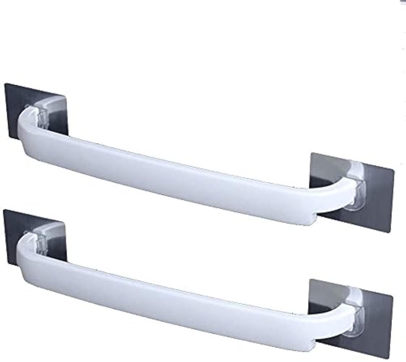 BeFunky 2 Pack Drill Free Wall Mount Towel Holder, Hand Towel Bar for Kitchen Bathroom, Slippers Washcloth Rack for Shower (White) - Image 1