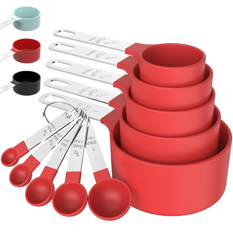 TILUCK Measuring Cups & Spoons Set, Stackable Cups and Spoons, Nesting Measure Cups with Stainless Steel Handle, Kitchen Gadgets for Cooking & Baking (Red) - Image 1